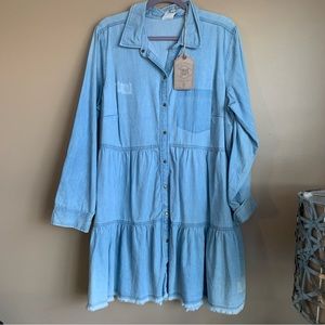 True Craft Spirt in the Sky Light Wash long sleeve dress gypsy pocketed 1X